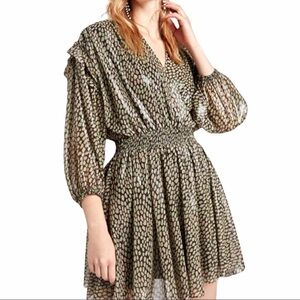 Nocturne Mini Wrap Dress Printed Size 42 Green Long Sleeve Elastic Waist